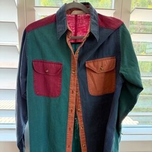 90s Color Block Dream - Size Medium - Vintage Teal Blue Burgundy Burnt Orange